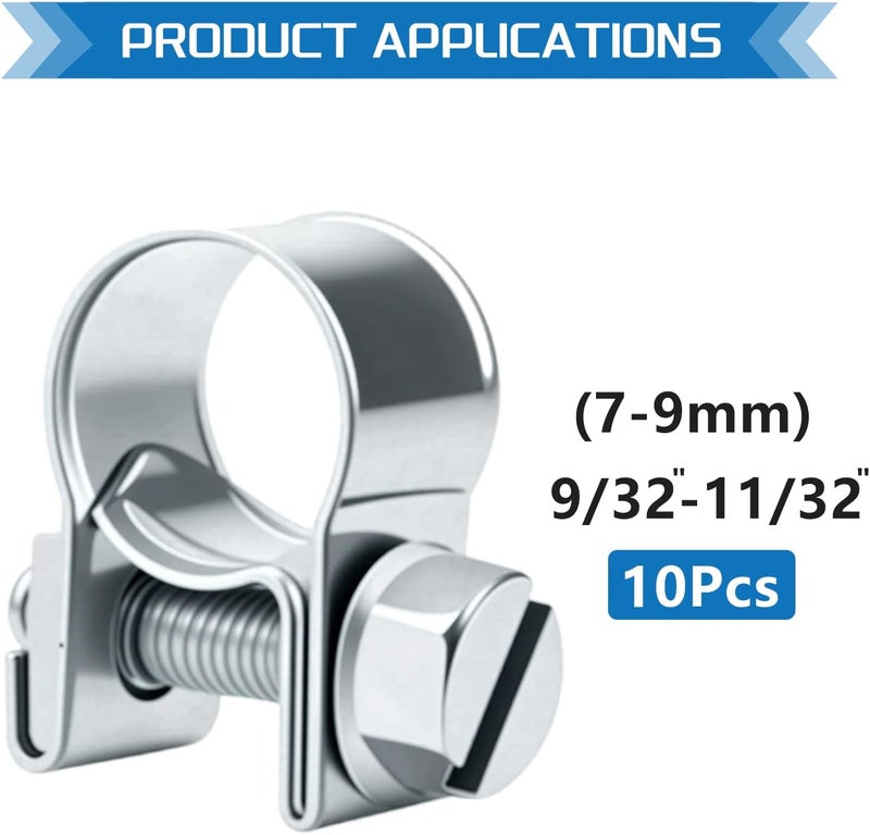 JTAREA 7-9MM Fuel Injection Hose Clamps 9/32"-11/32" Gas Line Clamps Pipe Clamp for Automotive Diesel Petrol Pipes - Image 2